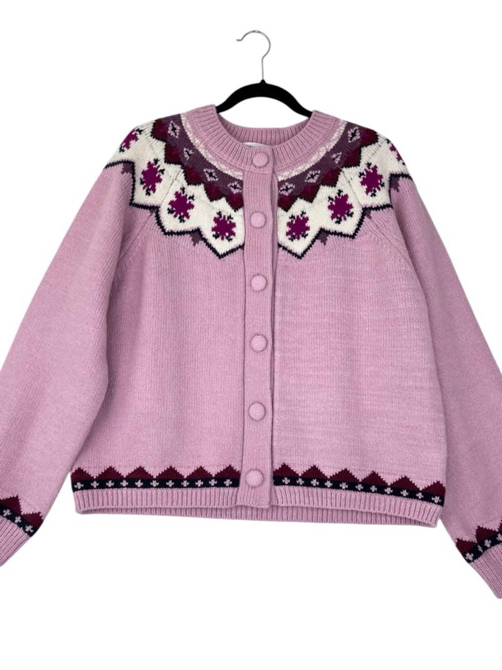 NWT Bailey 44 pink Fair Isle cardigan sweater Sz XL Nordic Crewneck Soft